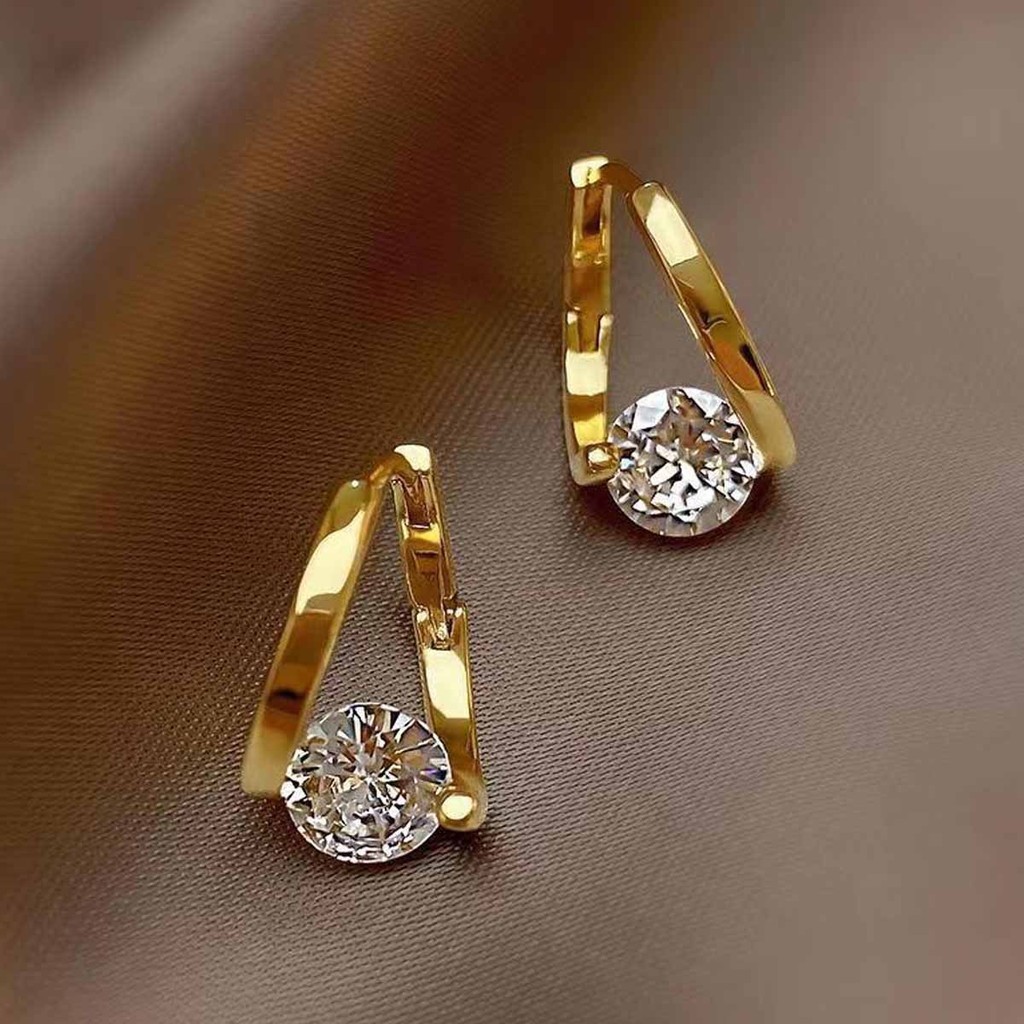 Bông Tai Zircon Phong Cách Hàn Quốc Hình Học Kẹp Tai Thiết Kế Niche Tối Giản Đa Năng Cho Nữ