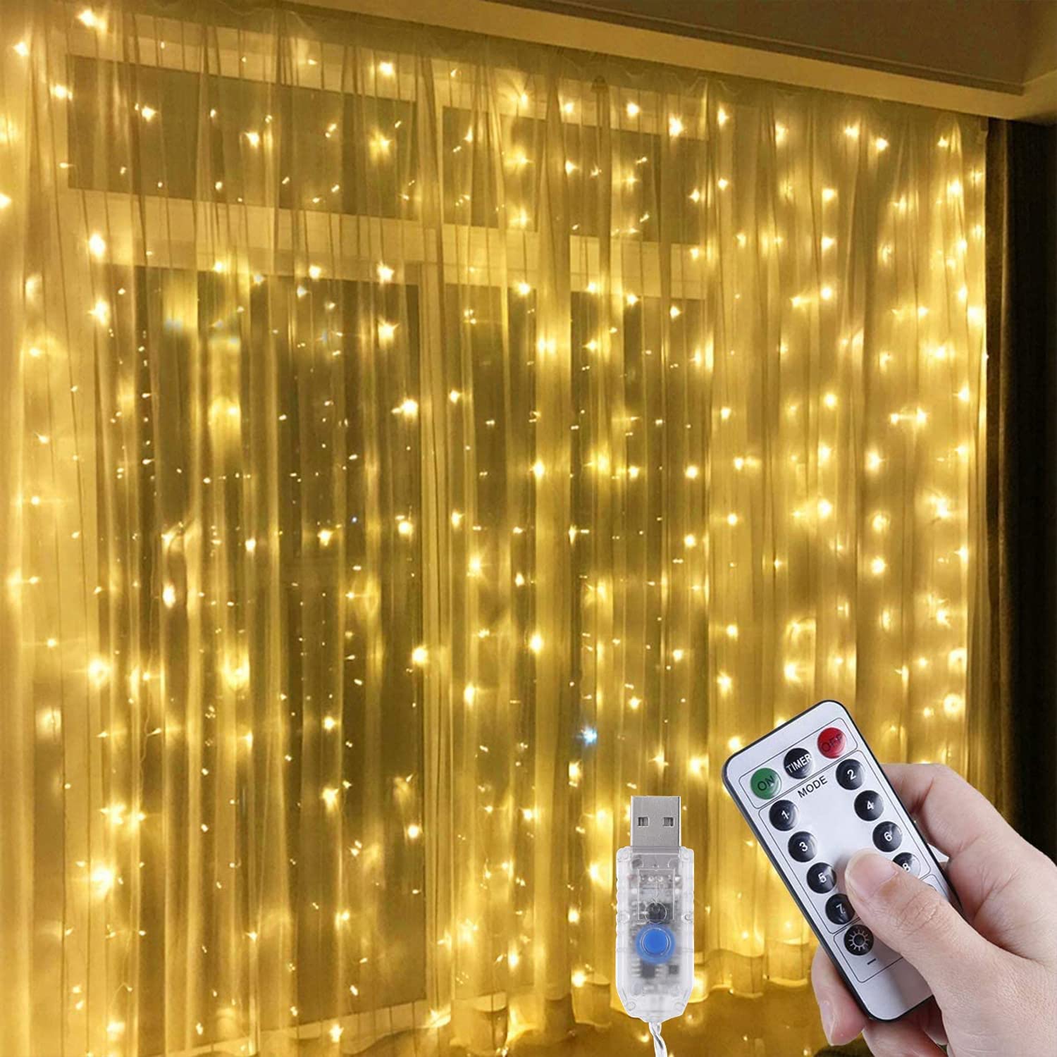 3m 300 LED Cửa Sổ Rèm Dây Đèn 8 Chế Độ Chiếu Sáng Dây USB Đèn Cổ Tích ...
