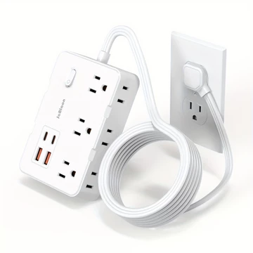 Dải nguồn bảo vệ chống sét 10 trong 1, Bộ chuyển đổi nguồn 5ft Bảo vệ chống sét với 6 ổ cắm rộng rãi Bộ mở rộng 4 cổng USB (2 USB C)