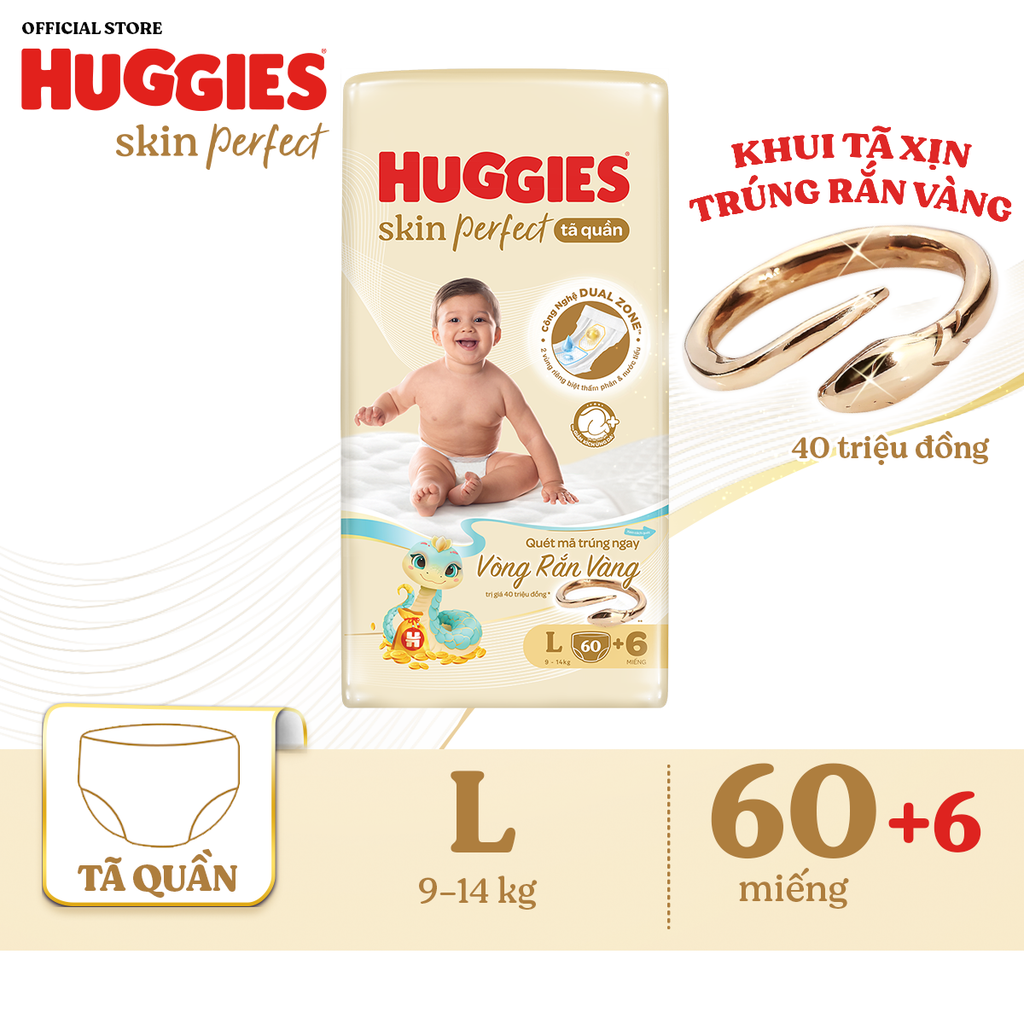 Ảnh Tã quần Huggies Skin Perfect Super Jumbo M70+6/ L60+6/ XL52+6/ XXL48+6 với 2 vùng thấm giảm kích ứng da 1