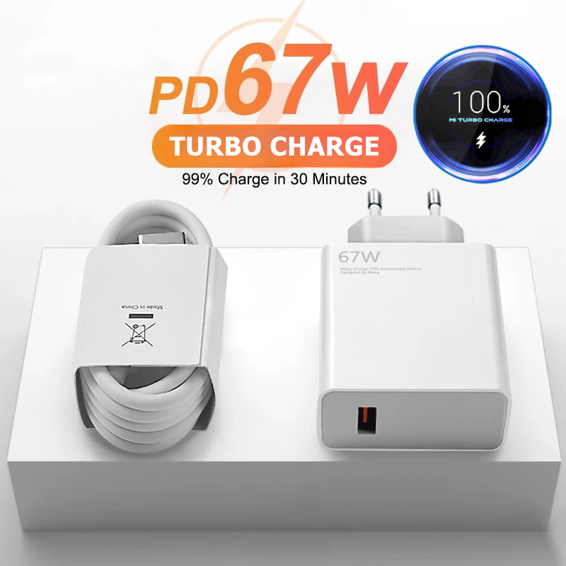 Chargeur Rapide 90W Avec Câble USB-C 6A 1.5m – Compatible Xiaomi, Redmi, POCO (HyperCharge, Turbo Charge), Pour Smartphones Et Tablettes