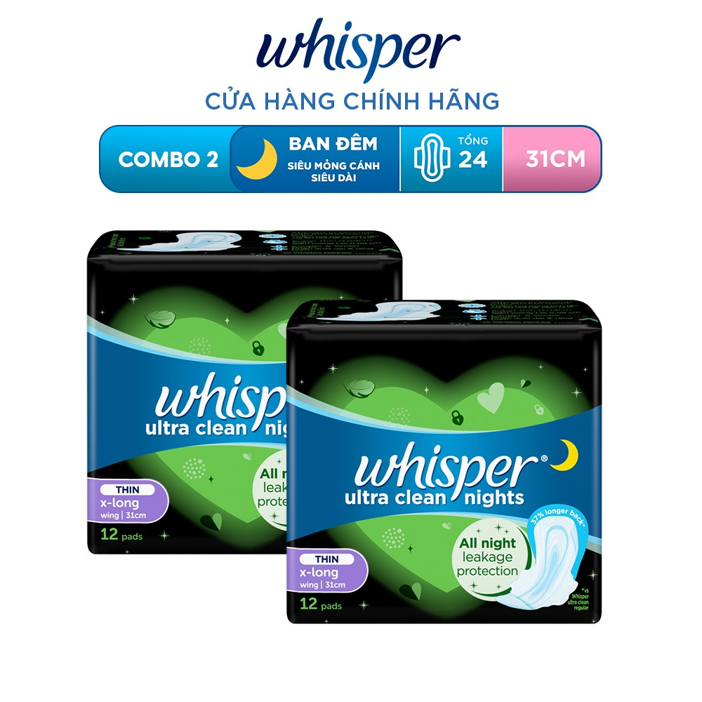 Ảnh Combo 2 Gói Băng Vệ Sinh WHISPER Siêu Mỏng Có Cánh 31CM Dành Cho Ban Đêm 1