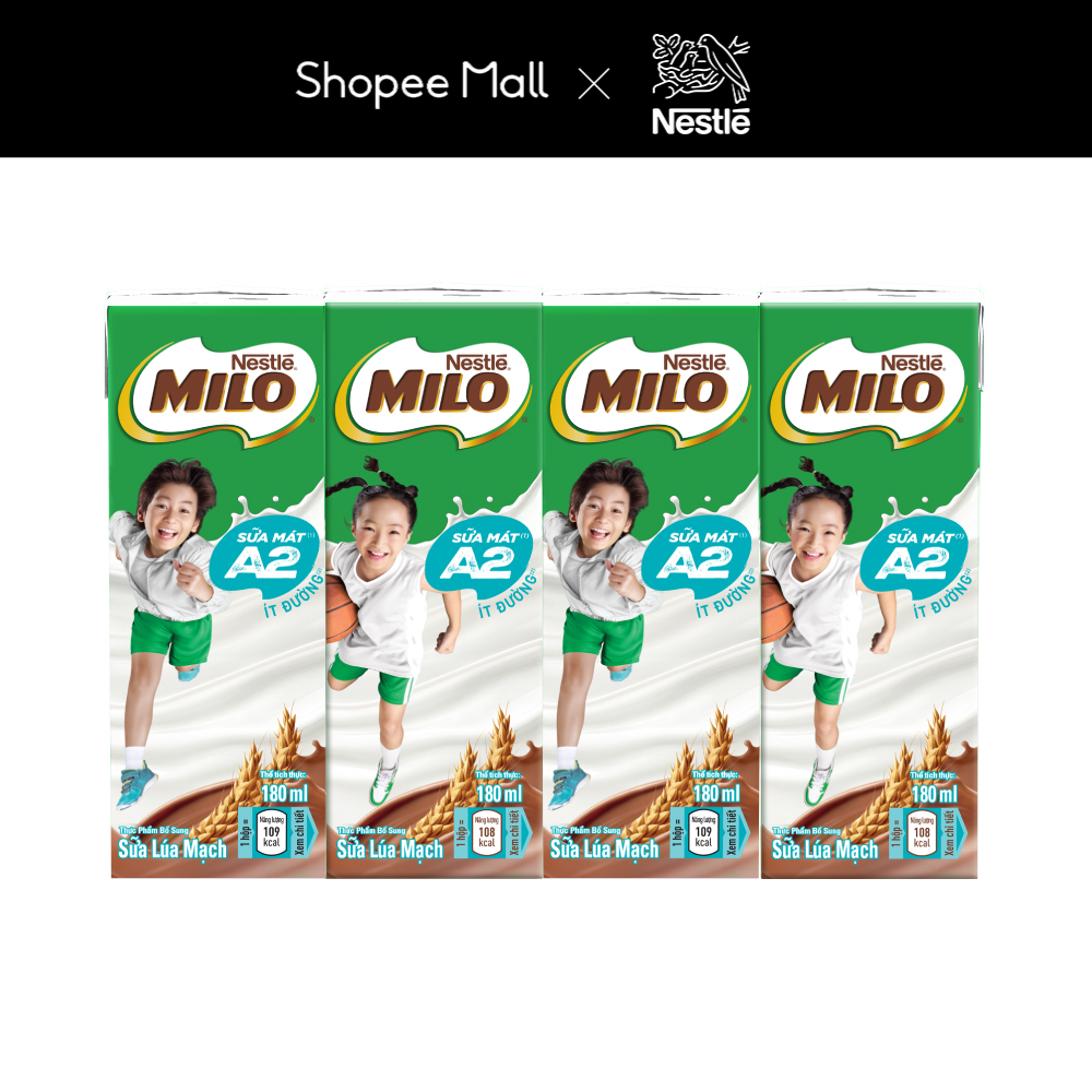 Ảnh Thùng Sữa Lúa Mạch Nestle MILO A2 MỚI 12(4x180ml) 2