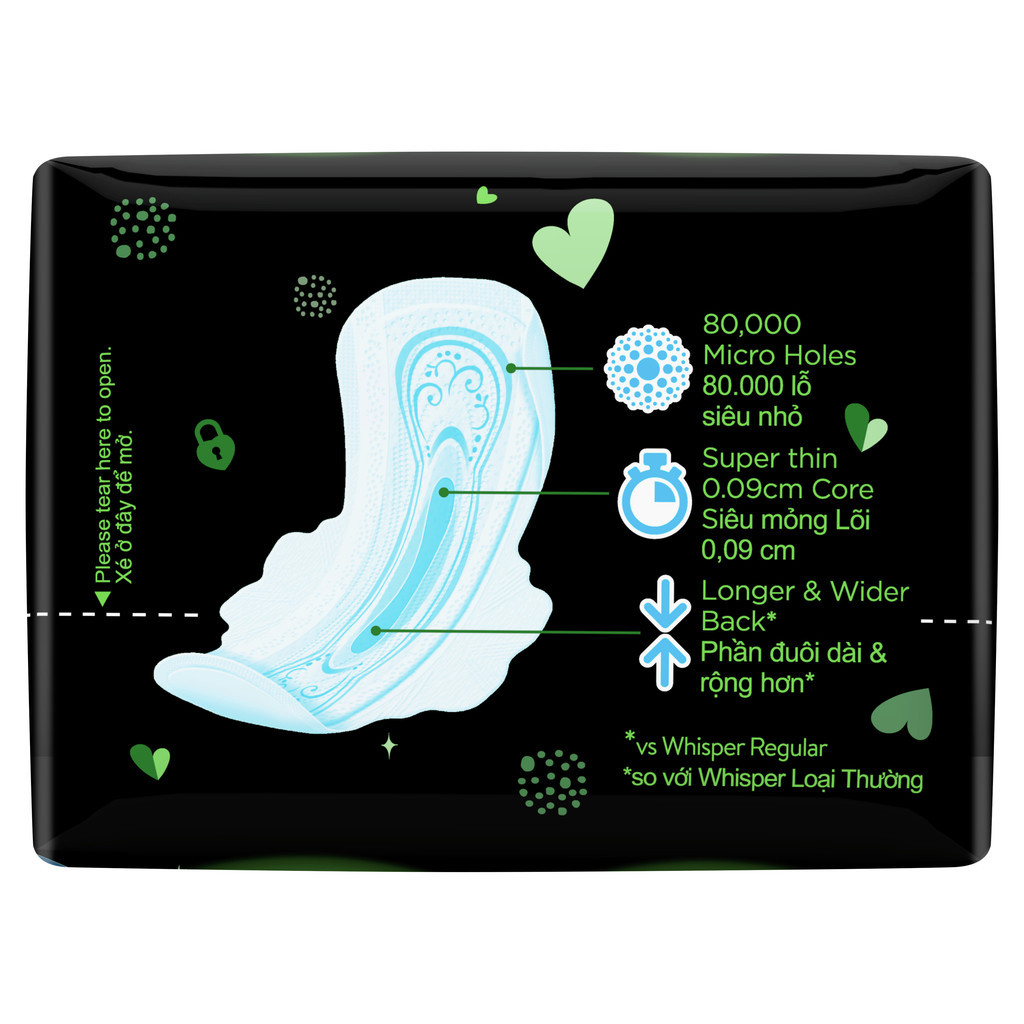 Ảnh Combo 2 Gói Băng Vệ Sinh WHISPER Siêu Mỏng Có Cánh 31CM Dành Cho Ban Đêm 3