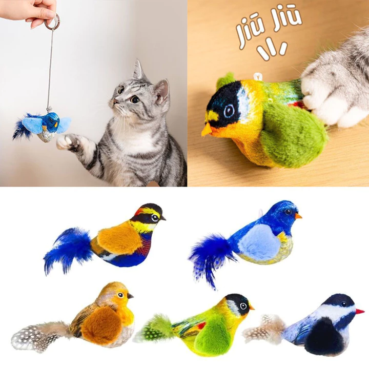 Đồ chơi mèo mới cho mèo trong nhà, đồ chơi mèo tương tác, đồ chơi mèo phát ra âm thanh chim sống động, đồ chơi mèo nhồi bông.
