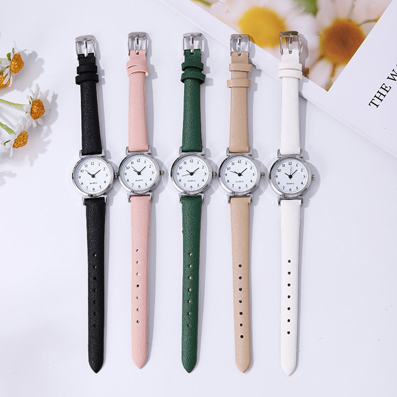 Đồng hồ mặt số nhỏ tối giản Dây da thật Thi học Quà tặng trắng Đen Hồng dành cho nữ