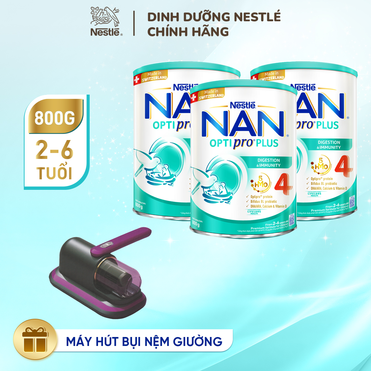 Ảnh Bộ 3 lon Sữa bột Nestlé NAN OPTIPRO PLUS 4 800g/lon với 5HMO Giúp tiêu hóa tốt 2