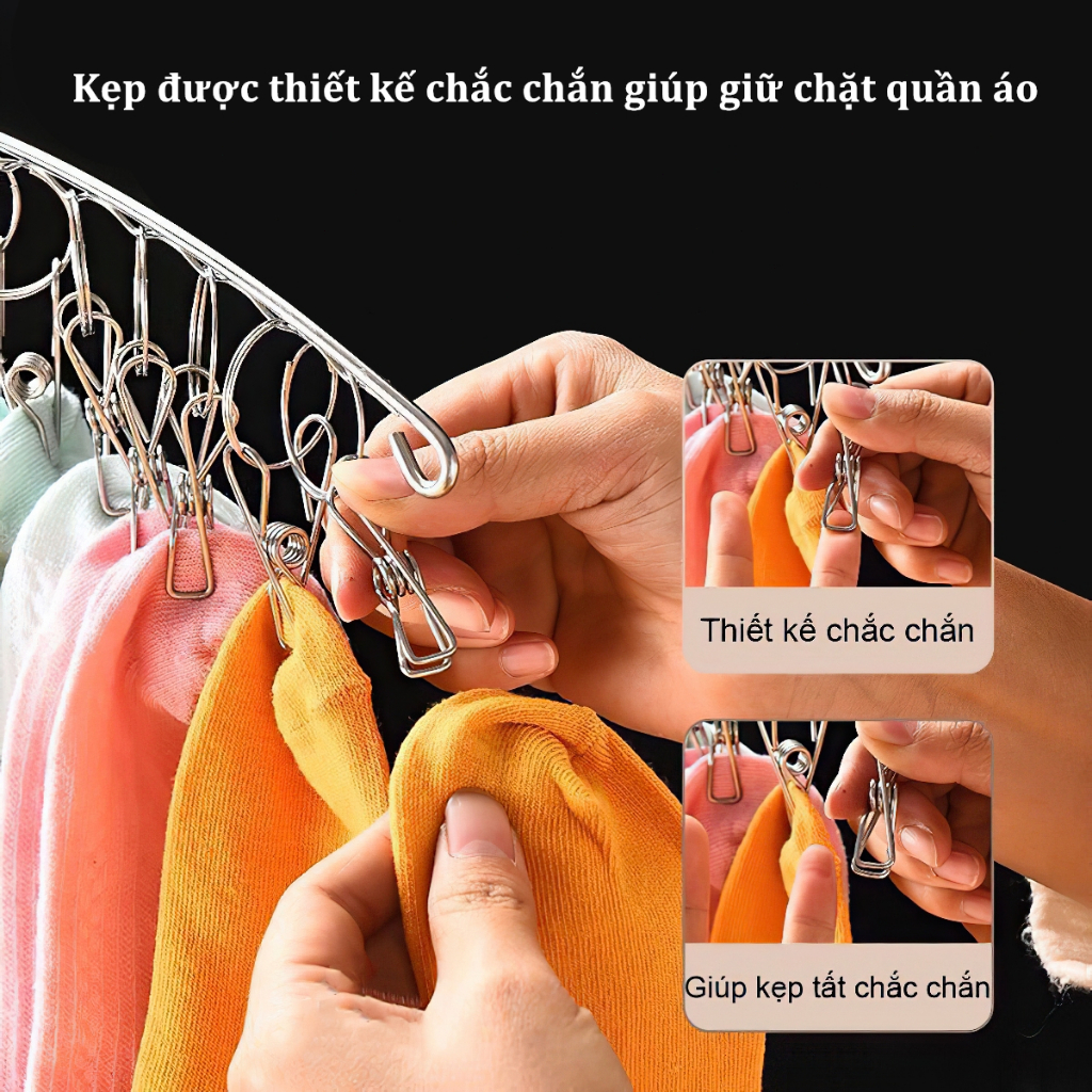 Móc Thép Không Gỉ Để Treo Quần Áo Trẻ Em- Khăn Tay- Tất- Đồ Lót - MÓC TREO ĐỒ 10 KẸP ĐA NĂNG
