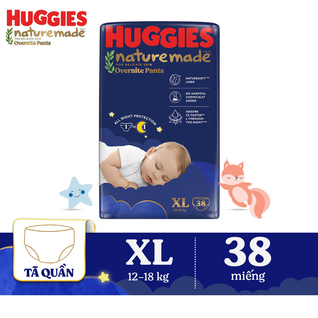 Ảnh Tã quần Huggies Naturemade ban đêm M58/L44/XL38/XXL26 3