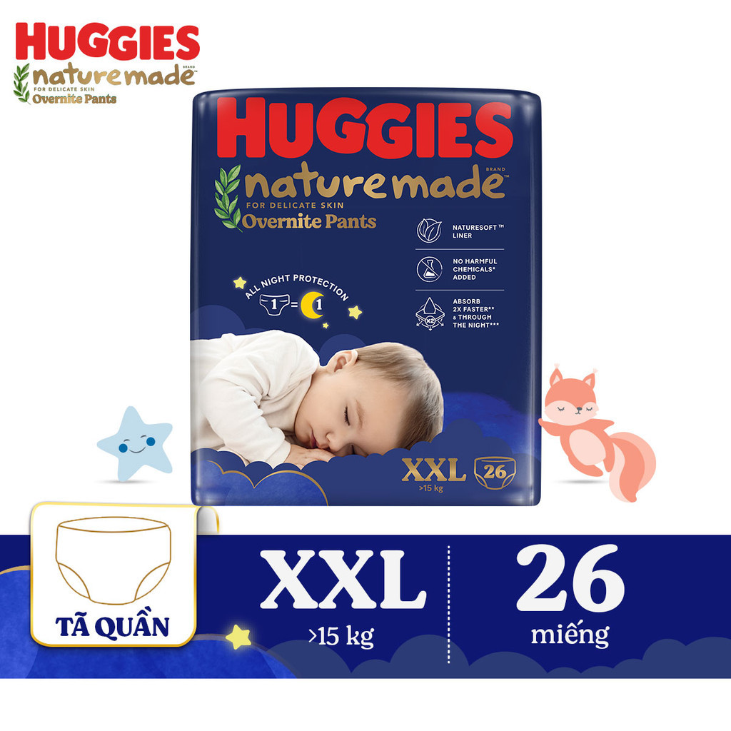 Ảnh Tã quần Huggies Naturemade ban đêm M58/L44/XL38/XXL26 4