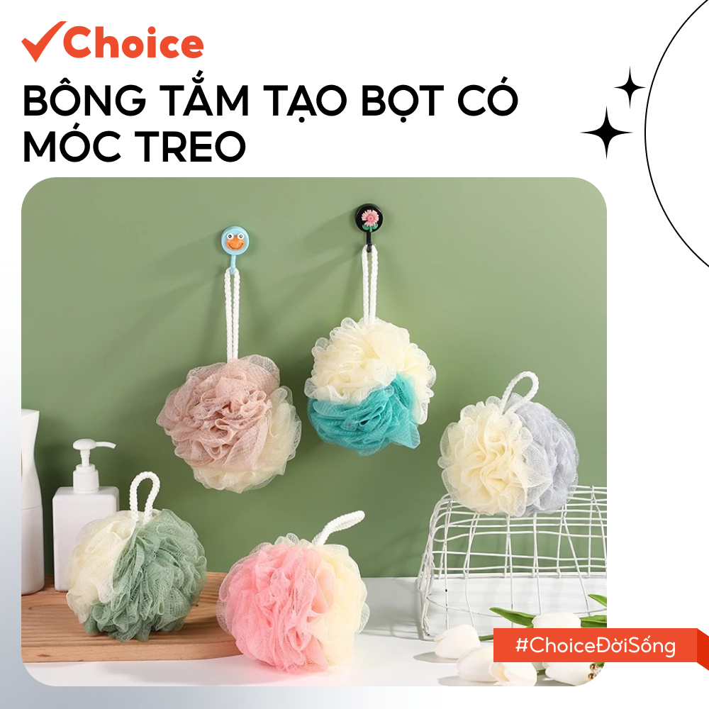 [Choice] Bông Tắm Tròn LS1-2821-56 Hai Màu, Tạo Bọt Tốt, Có Móc Treo