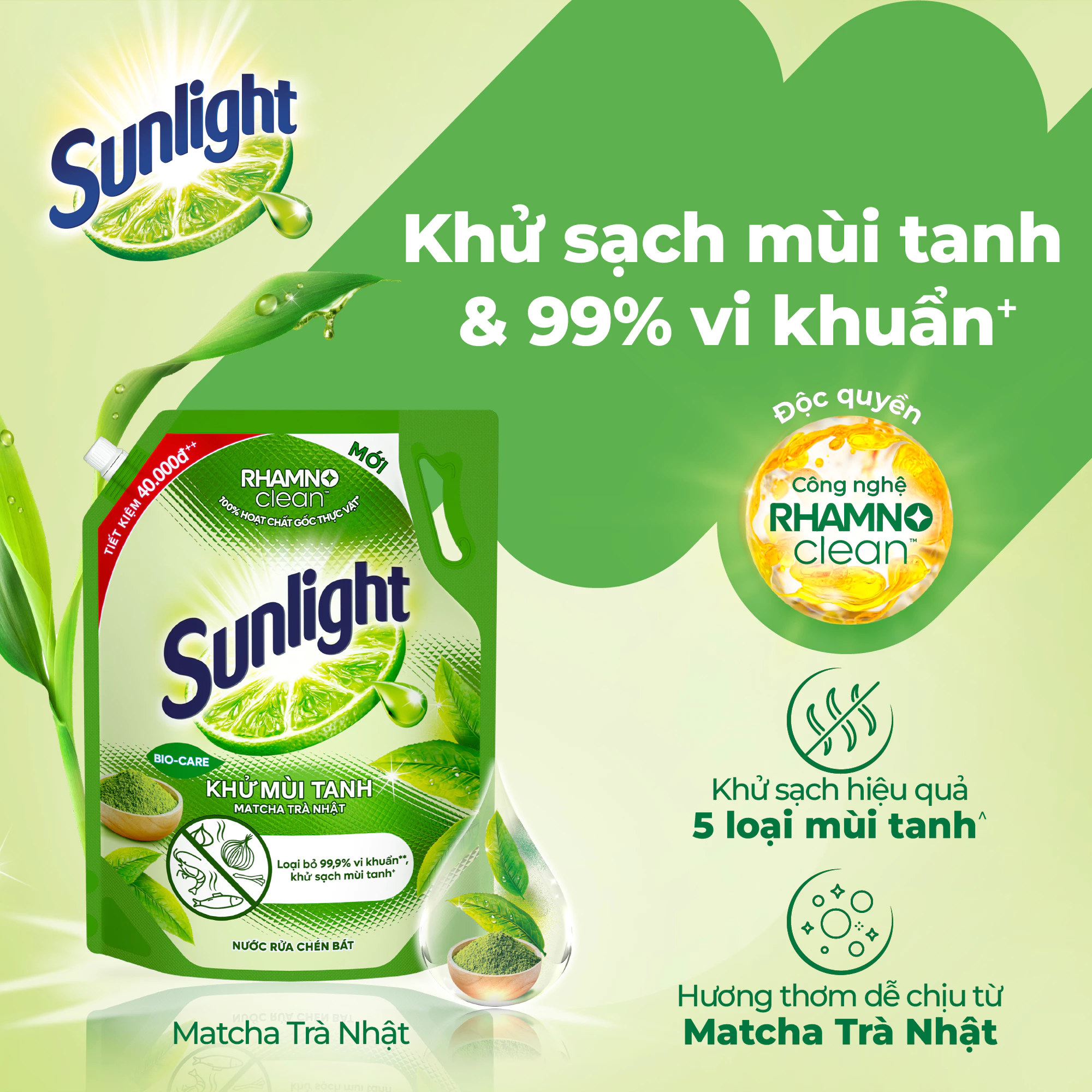 Nước rửa chén Sunlight Bio-care với thành phần từ 100% tự nhiên Túi 3.3kg