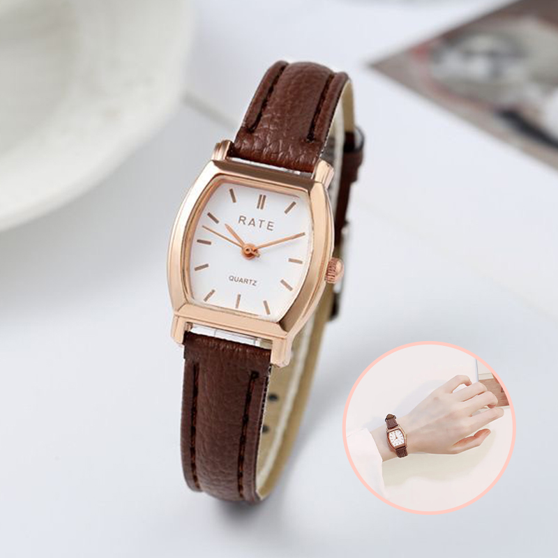 Đồng hồ thạch anh nữ Mặt số Tonneau có dây đeo bằng da Thời trang giản dị Đồng hồ thời trang sành điệu để mặc hàng ngày