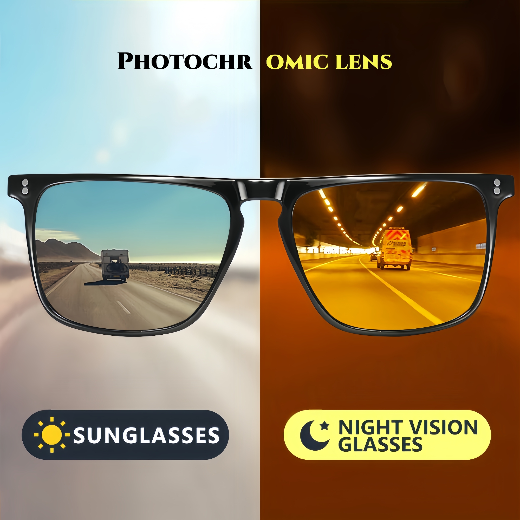 Kính râm Photochromic Tầm nhìn ban đêm Khung đinh tán vuông UV400 để ...