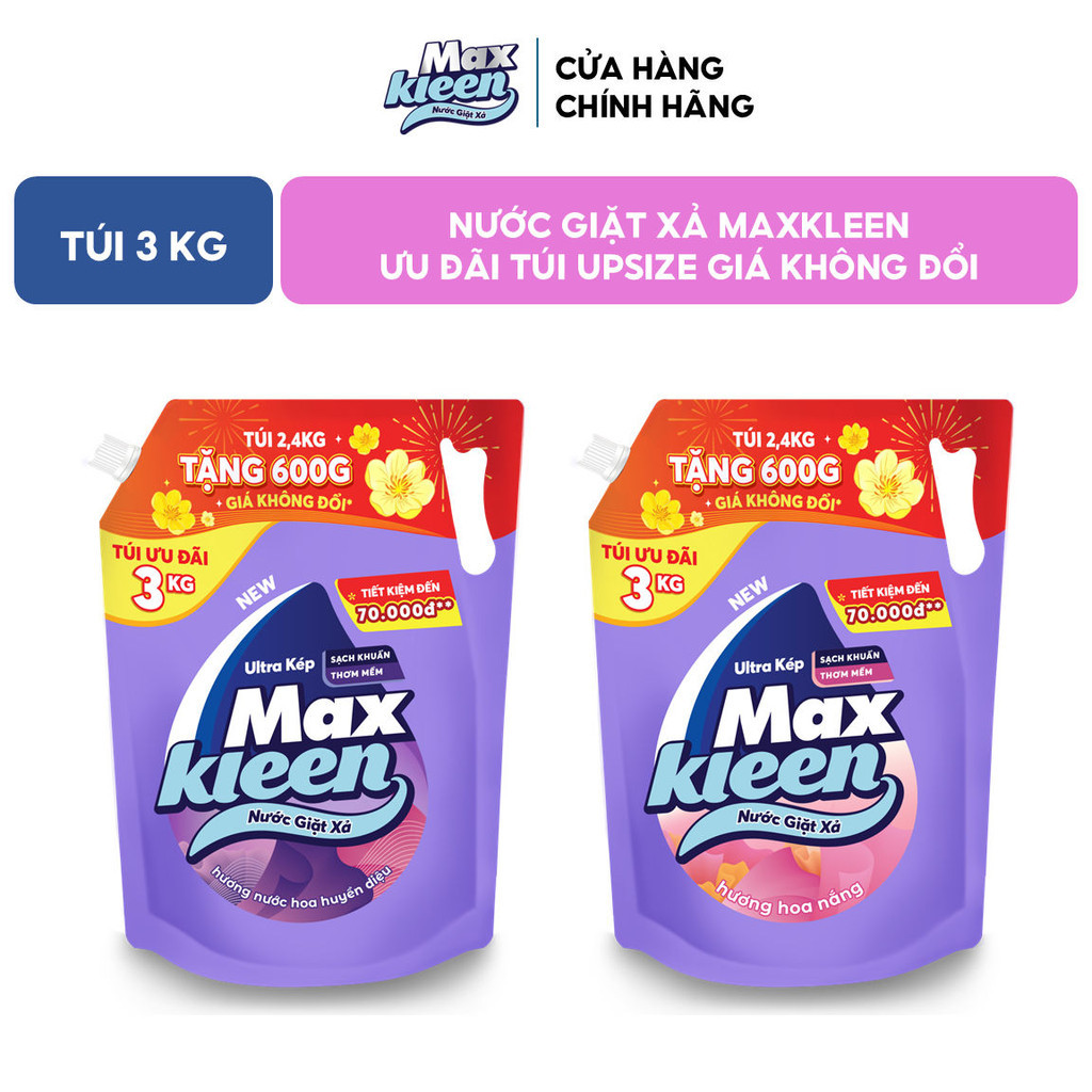 Ảnh Túi Nước Giặt Xả MaxKleen 3kg Hương Nước Hoa Huyền Diệu/ Hoa Nắng 1