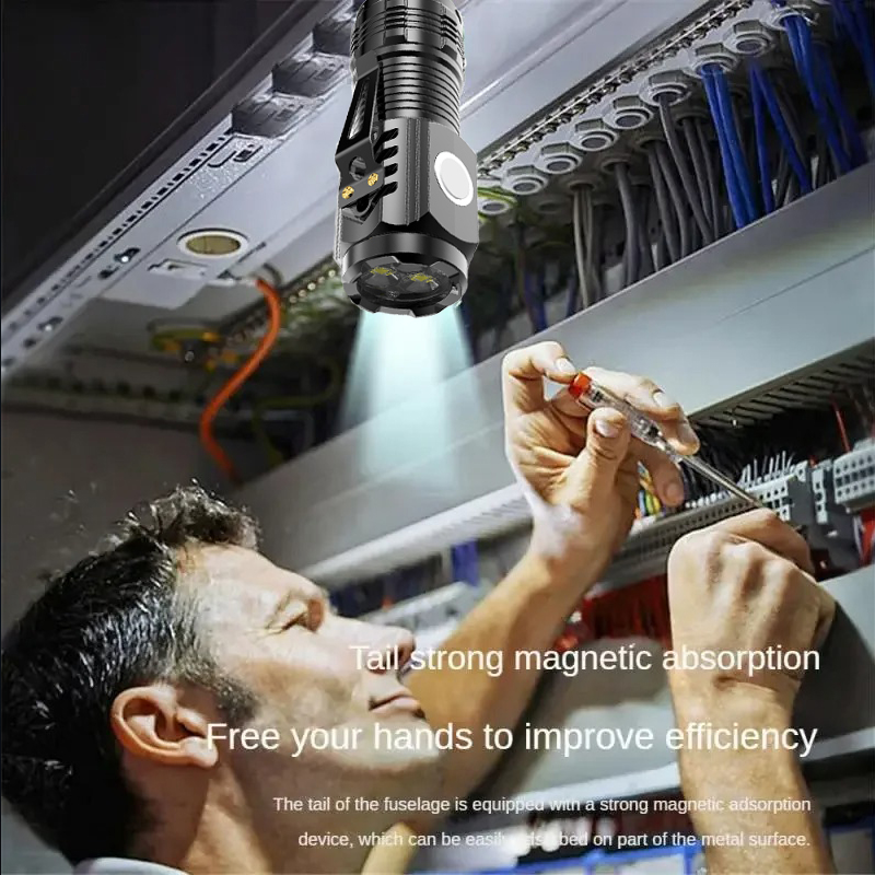 Đèn Pin Sạc Type-C Chống Thấm Nước, 3 Chế Độ Sáng Mạnh, Từ Tính Mini Cho Cắm Trại AMIZIN