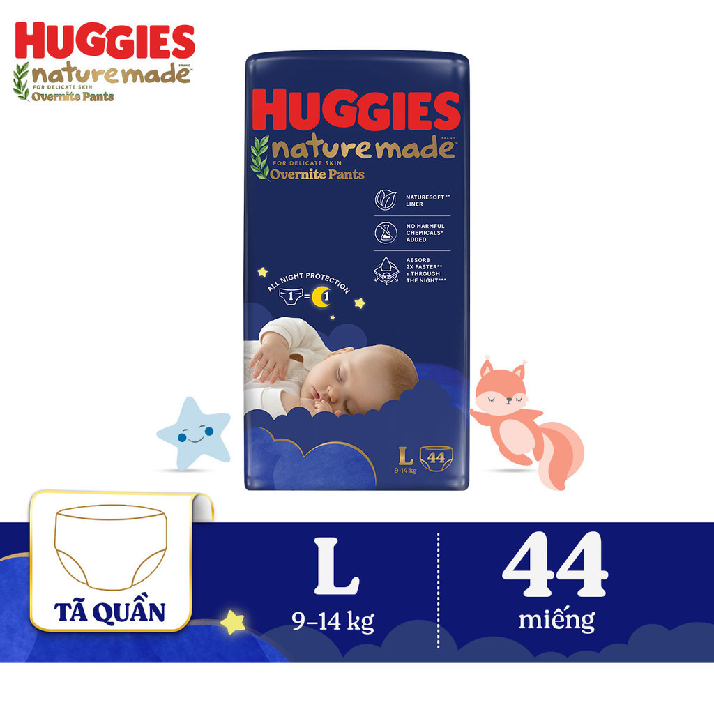 Ảnh Tã quần Huggies Naturemade ban đêm M58/L44/XL38/XXL26 2