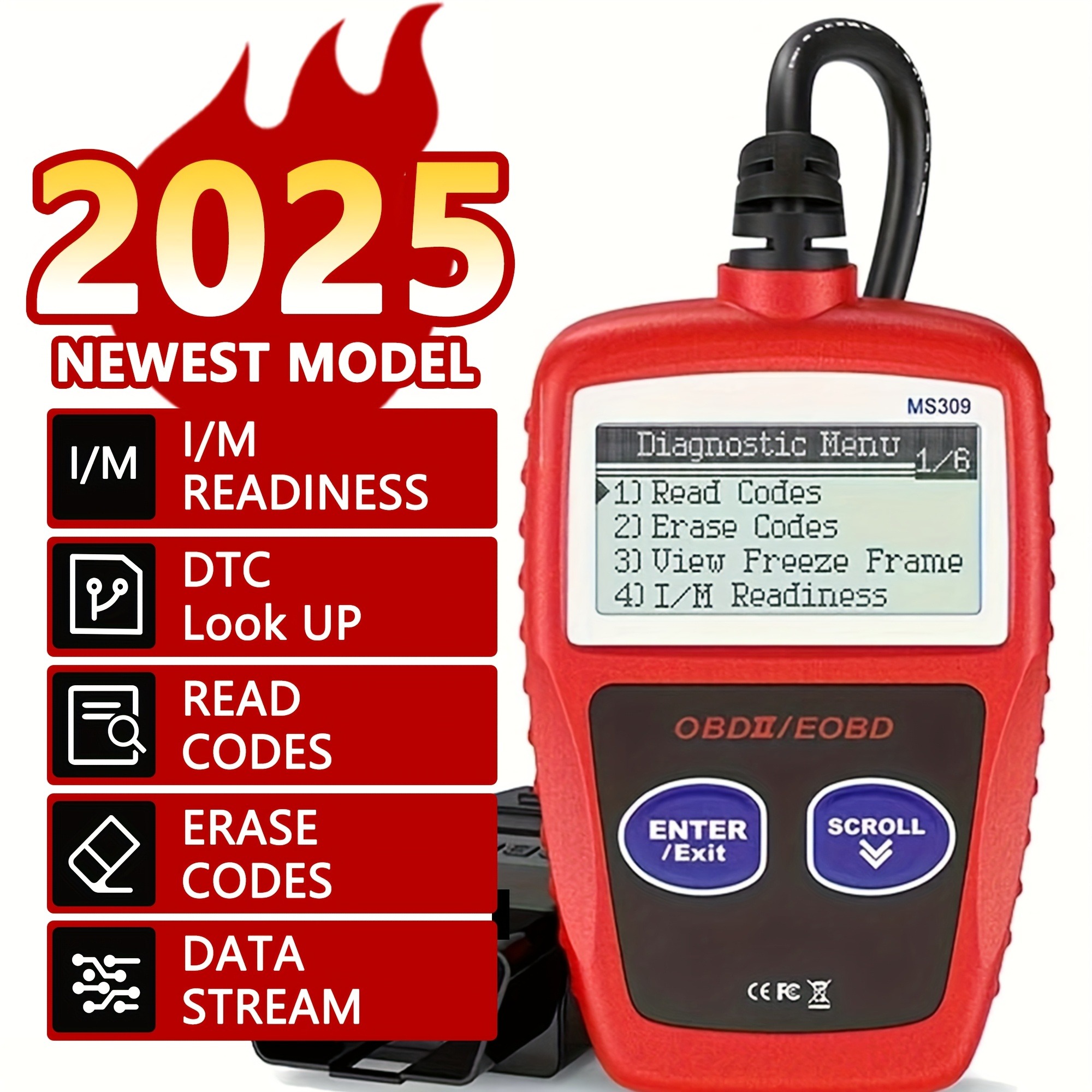  Máy quét OBD2 MS309, Đầu đọc lỗi động cơ ô tô đa năng, Kiểm tra đèn động cơ và trạng thái kiểm tra khí thải, Công cụ quét chẩn đoán OBDII CAN.