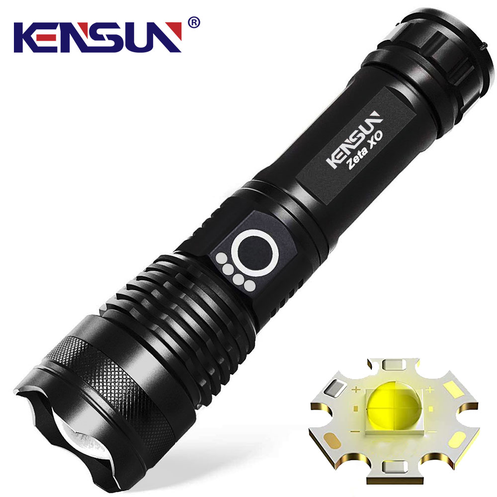  Đèn pin LED XHP50 công suất cao, sạc lại Type-C, có zoom, dùng cho cắm trại, ngoài trời và khẩn cấp.