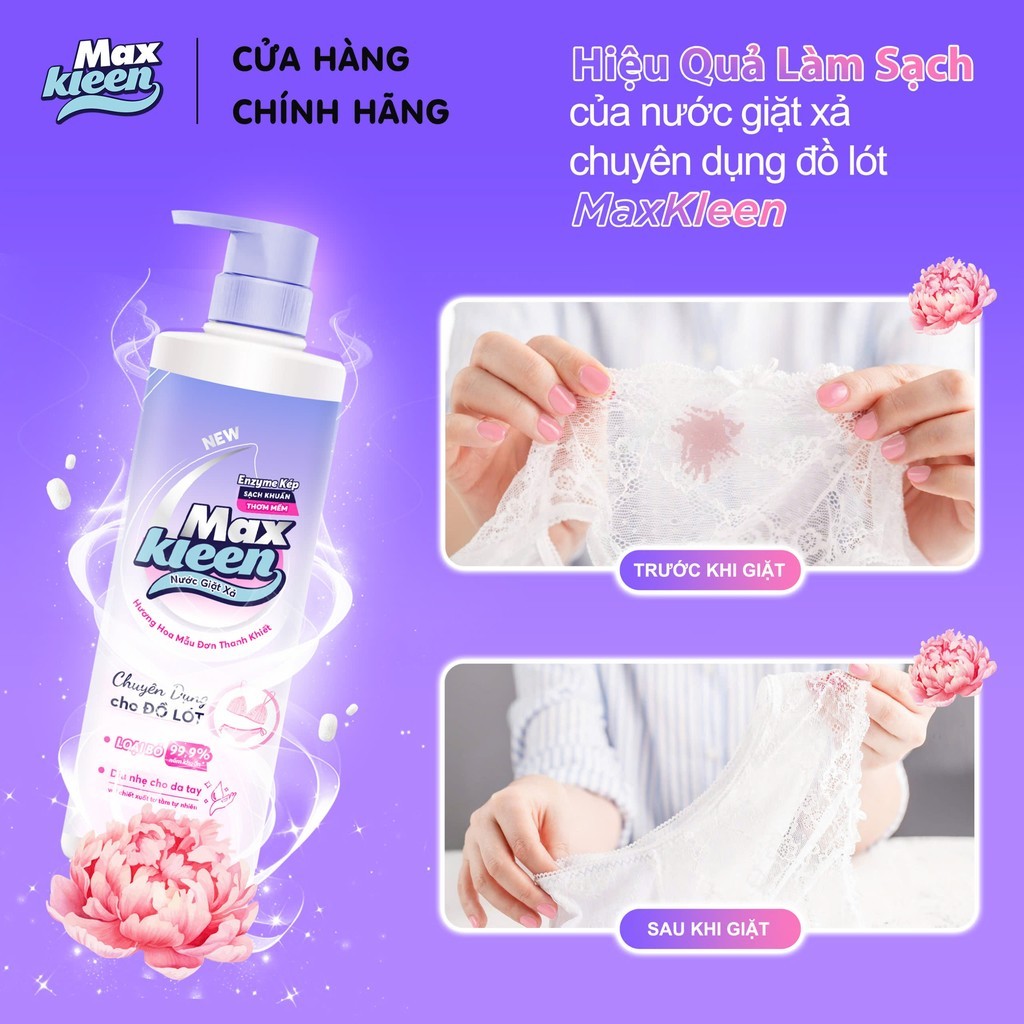 Ảnh Nước Giặt Xả MaxKleen chuyên dụng cho đồ lót chai 650g Hương hoa mẫu đơn thanh khiết 2