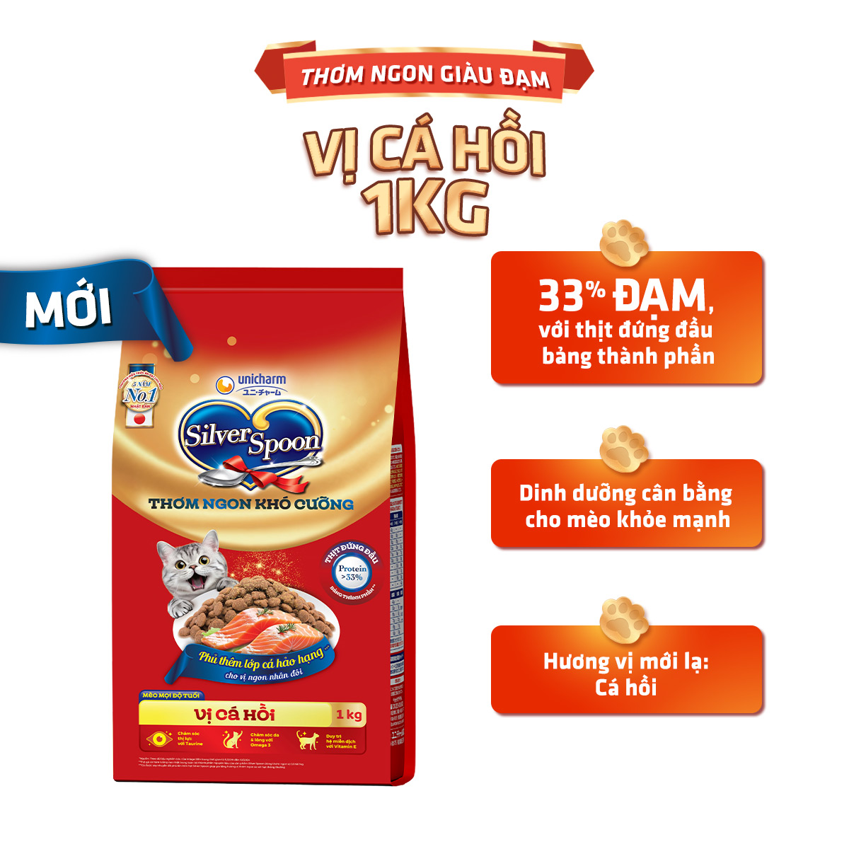Thức ăn hạt cho mèo trong nhà Silver Spoon - Vị thịt gà & thịt cừu / Cá Hồi (1kg)