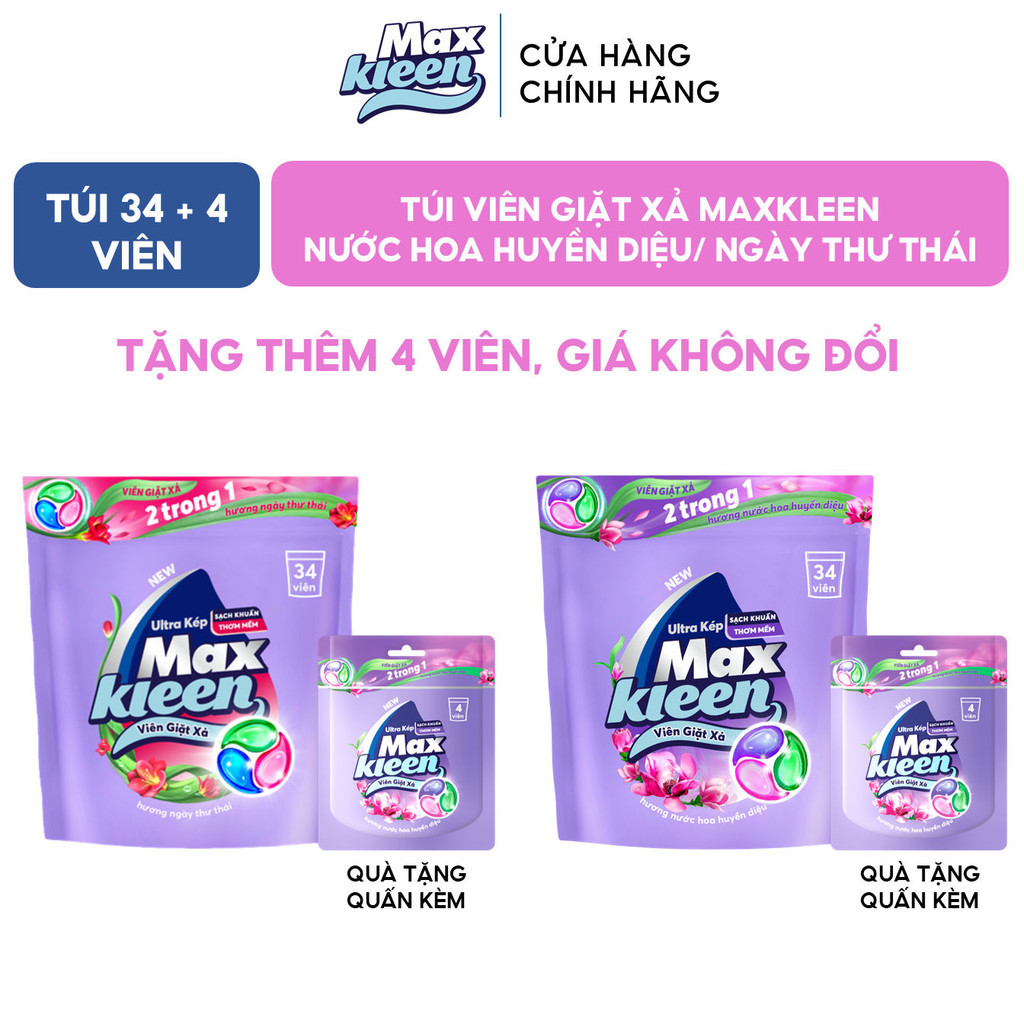 Ảnh Túi Viên Giặt Xả MaxKleen Hương Nước Hoa Huyền Diệu/ Hương Ngày Thư Thái (Túi 34+4 Viên) 1
