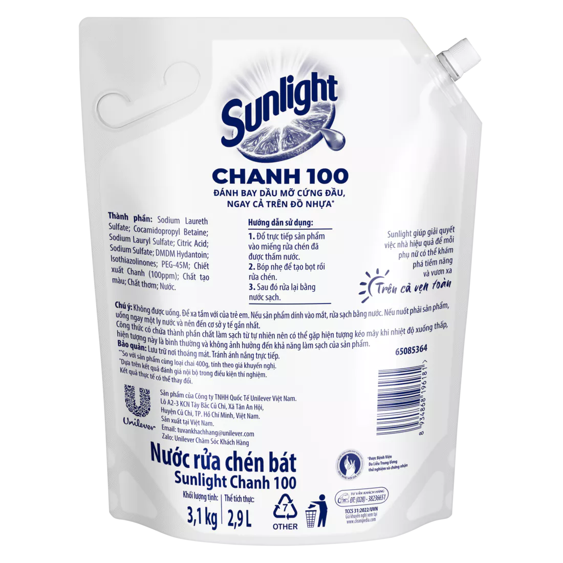 Nước Rửa Chén Bát Sunlight Chanh 100 | Sạch Dầu Mỡ Đồ Nhựa | Túi 3.5KG/3.1Kg