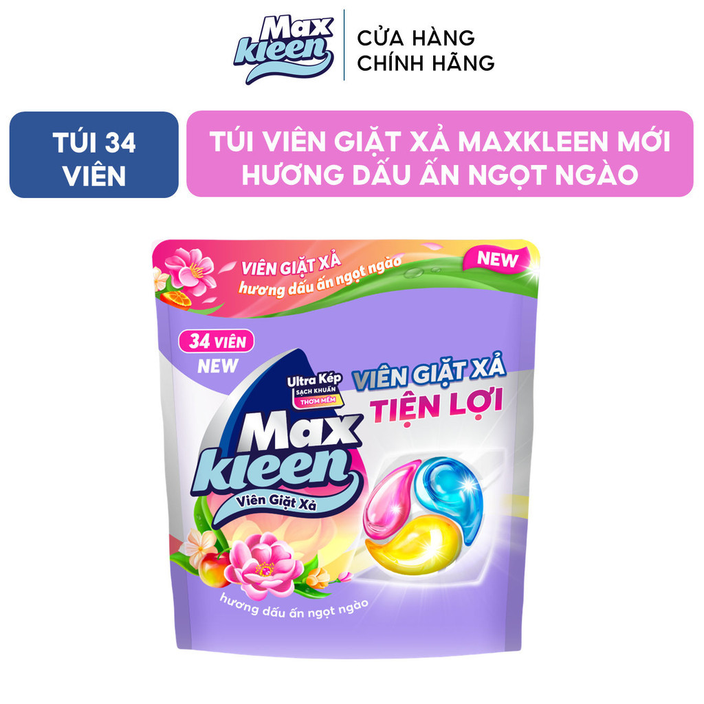 Ảnh Túi Viên Giặt Xả MaxKleen Hương Dấu Ấn Ngọt Ngào 34 viên 1