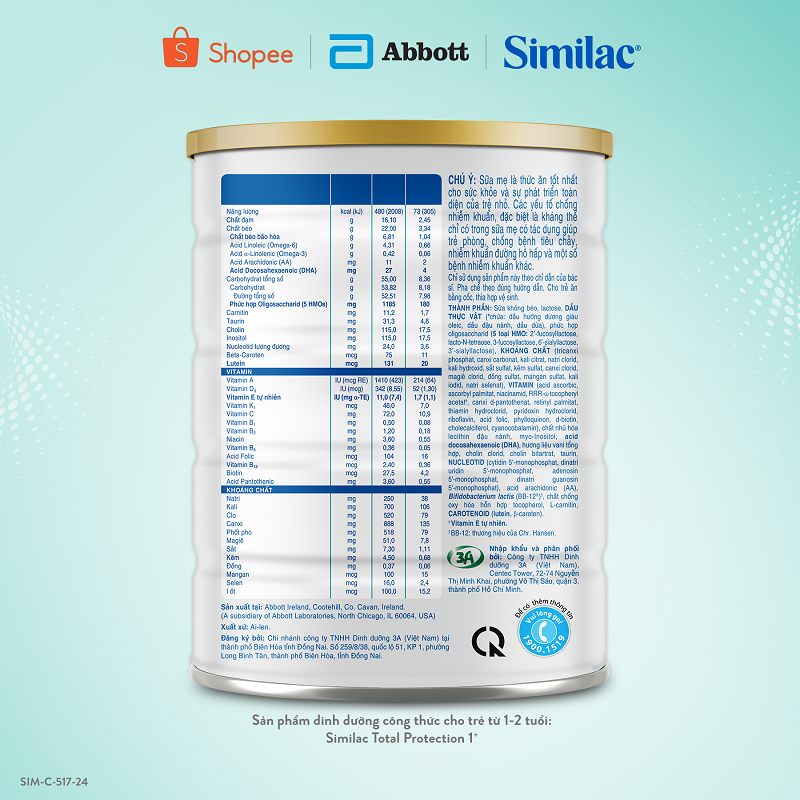 Ảnh Sản phẩm dinhdưỡng côngthức chotrẻ từ1-2tuổi:Similac®Total Protection 1+850g(Phùhợpchotrẻ sinh mổ có nguycơ miễndịchkém) 2