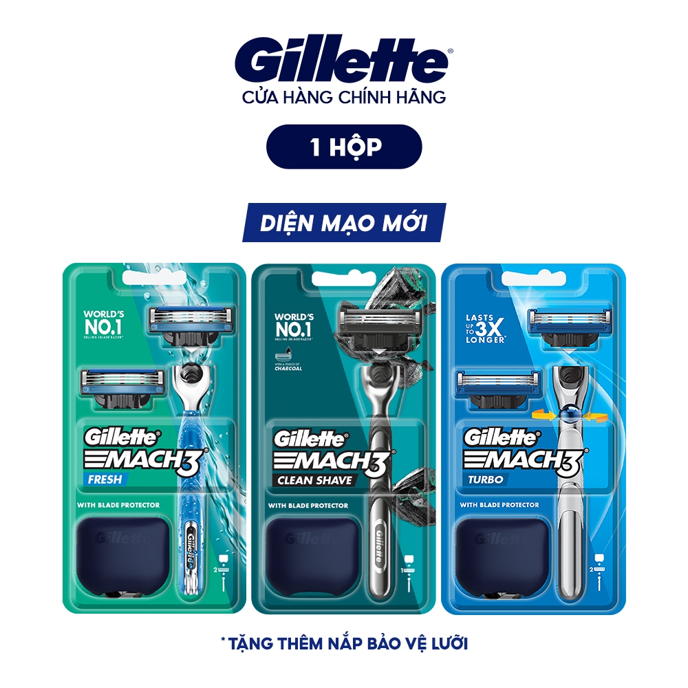 Ảnh Dao Cạo Râu GILLETTE Mach3 Clean Shave /Mach 3+/ Mach3 Turbo - Hộp 1 Cán 2 Lưỡi/1 Lưỡi 2