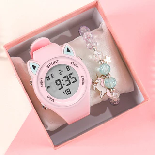 [Đồng hồ + Vòng tay + Hộp] Đồng hồ kỹ thuật số trẻ em Đồng hồ thể thao học sinh Bộ vòng tay quà tặng bé gái