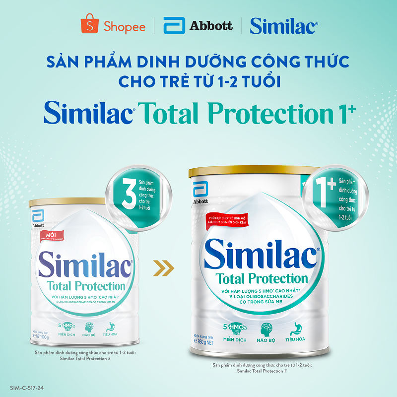 Ảnh Sản phẩm dinhdưỡng côngthức chotrẻ từ1-2tuổi:Similac®Total Protection 1+850g(Phùhợpchotrẻ sinh mổ có nguycơ miễndịchkém) 1