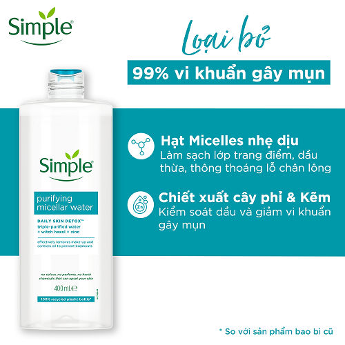 NƯỚC TẨY TRANG SẠCH SÂU DỊU NHẸ - SIMPLE MICELLAR WATER 400ML | BigBuy360 - bigbuy360.vn
