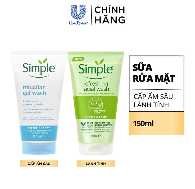 [DIỆN MẠO MỚI] Sữa Rửa Mặt Simple lành tính và hiệu quả cho mọi loại da 150ml