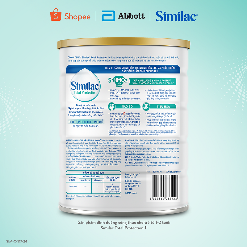 Ảnh Sản phẩm dinhdưỡng côngthức chotrẻ từ1-2tuổi:Similac®Total Protection 1+850g(Phùhợpchotrẻ sinh mổ có nguycơ miễndịchkém) 3