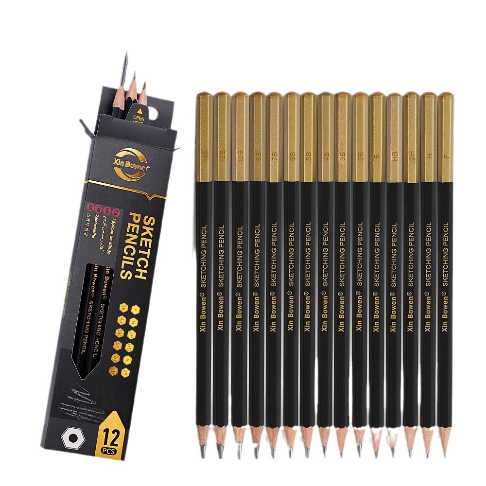 Bộ bút chì than chuyên nghiệp 12 chiếc Phác thảo lõi than chì 4mm màu en đồ vẽ bóng pha trn viết