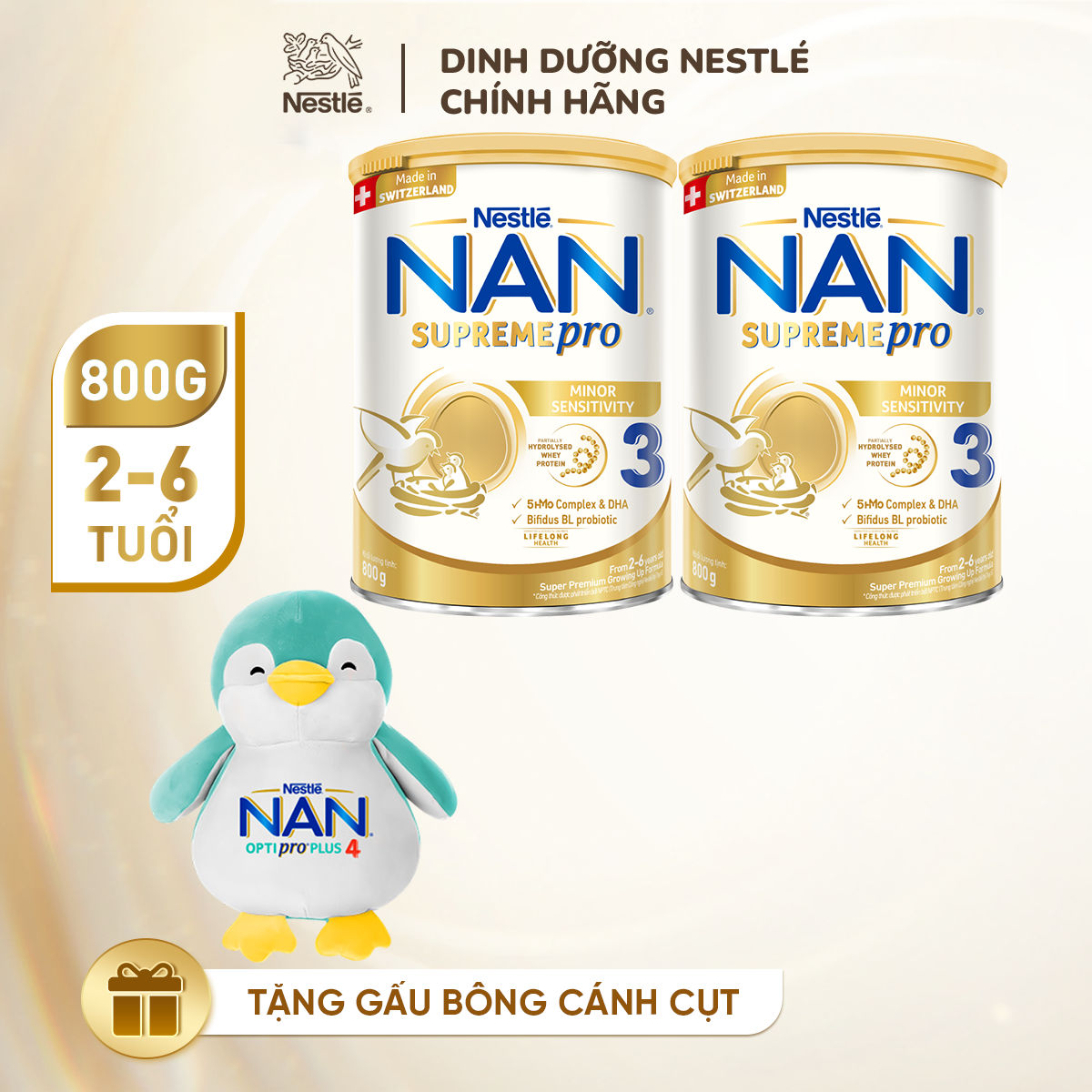 Ảnh Bộ 2 Lon Sữa bột Nestlé NAN SUPREMEPRO 3 800g nhập khẩu Đức đạm Gentle Optipro ngừa mẫn cảm 1