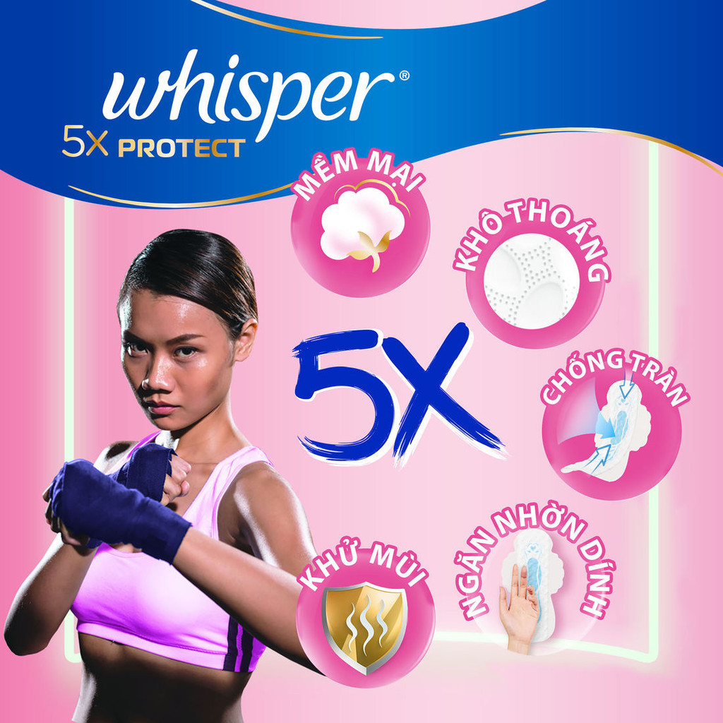 Ảnh Băng Vệ Sinh WHISPER 5X Bảo Vệ Mặt Bông Siêu Mỏng Cho Ngày Thường Và Ngày Nhiều Khô Thoáng Gói 20 Miếng/16 Miếng/13Miếng 2