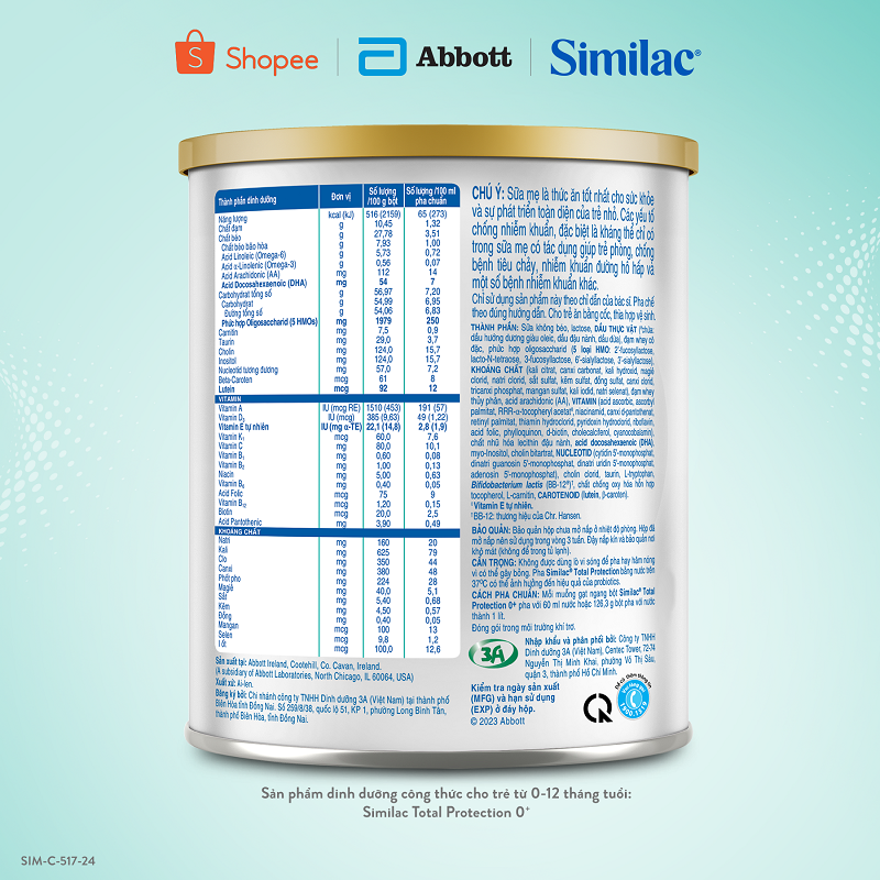 Ảnh Sản phẩm dinhdưỡng côngthức chotrẻ từ0-12tháng:Similac®Total Protection 0+380g(Phùhợpchotrẻ sinhmổ cónguycơ miễndịchkém) 2