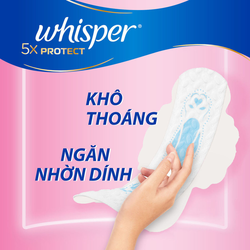 Ảnh Băng Vệ Sinh WHISPER 5X Bảo Vệ Mặt Bông Siêu Mỏng Cho Ngày Thường Và Ngày Nhiều Khô Thoáng Gói 20 Miếng/16 Miếng/13Miếng 3