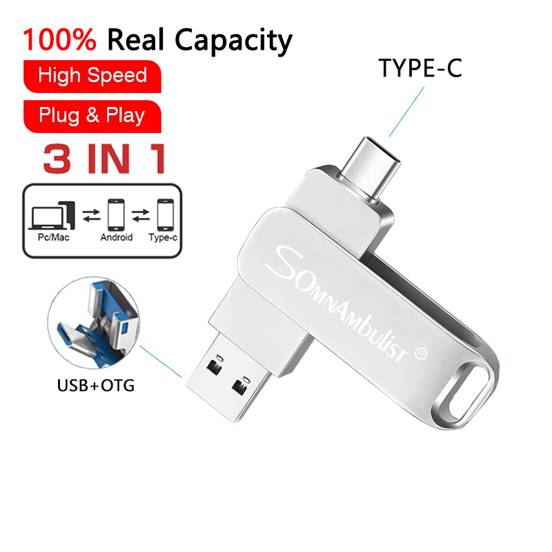 Ổ đĩa flash 3 trong 1 128GB TYPE-C, ổ bút tốc độ cao 16GB 32GB 64GB ...