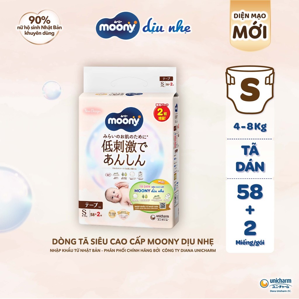 Ảnh Tã dán Moony Natural siêu cao cấp NB62+4/S58+2/M46/L38 1