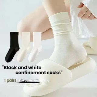 Tất tròn xếp chồng lên nhau mùa hè Hàn Quốc - Tất giữa bắp chân thoáng khí dành cho nữ, Đen trắng tối giản