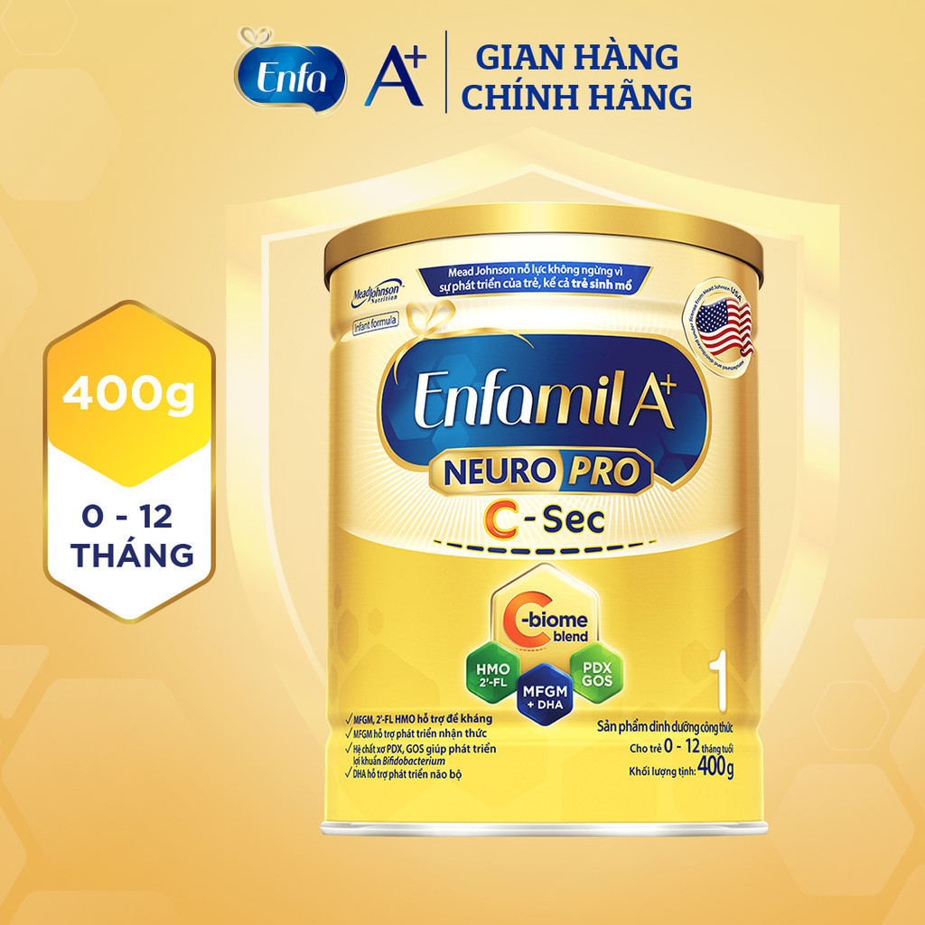 [Cho cả trẻ sinh mổ] Sữa bột Enfamil A+ NeuroPro 1 C-Sec 400g cho trẻ ...