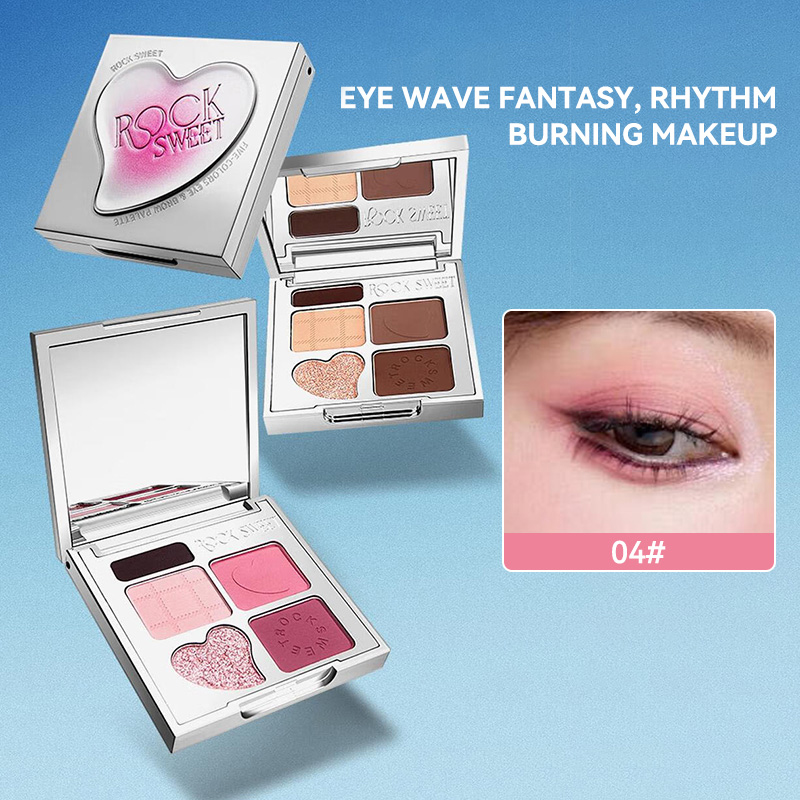 Bảng Phấn Mắt 5 Màu ROCK SWEET Tông Nâu Trung Tính Lì, Bắt Sáng, Chống Mồ Hôi, Trang Điểm Lông Mày Đa Năng
