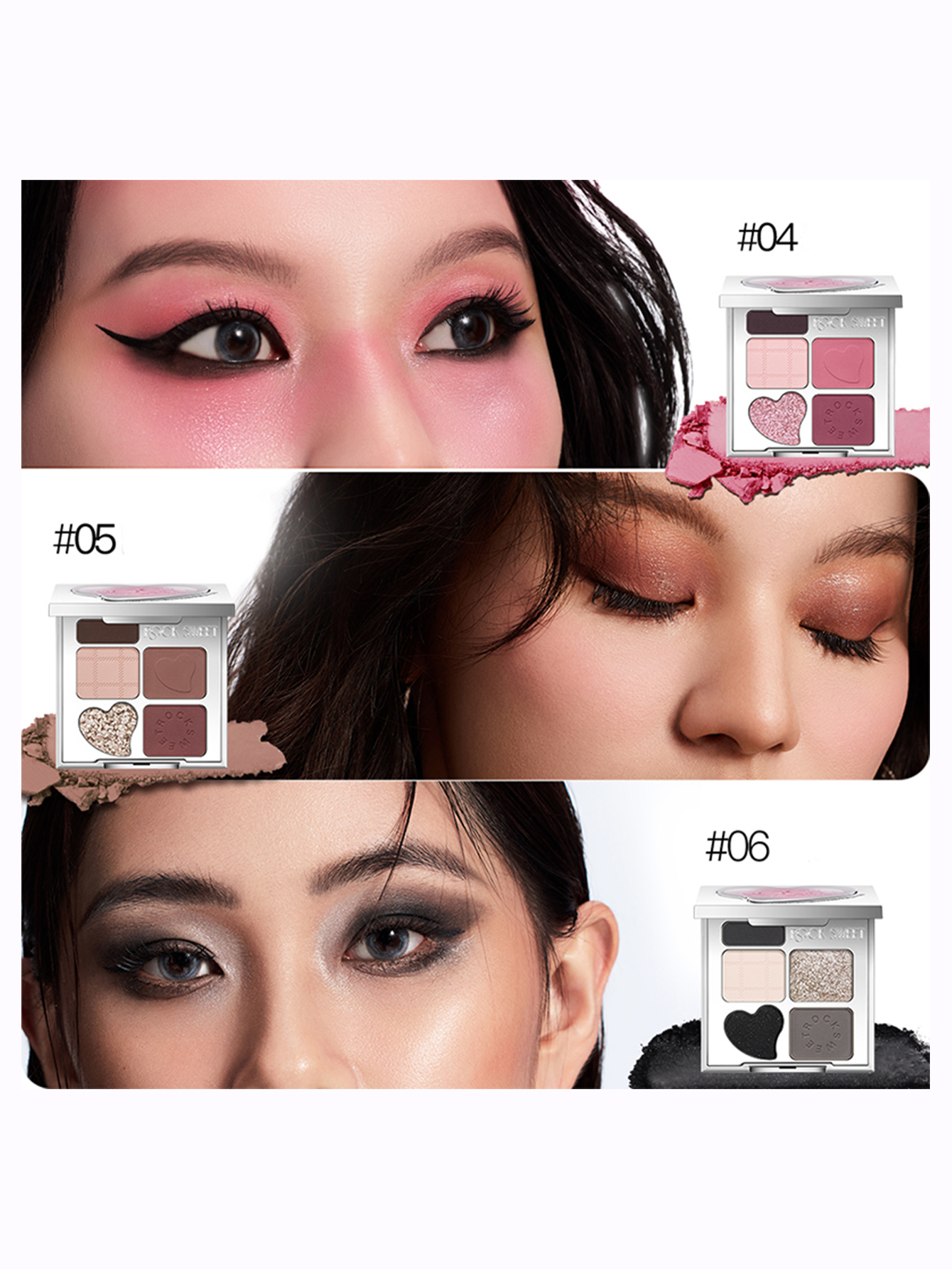 ROCK SWEET Bảng Mắt & Mày 5 Màu | Chì Mày Tông Tự Nhiên, Phấn, Màu Mắt, Tạo Khối, Bắt Sáng, Chống Mồ Hôi