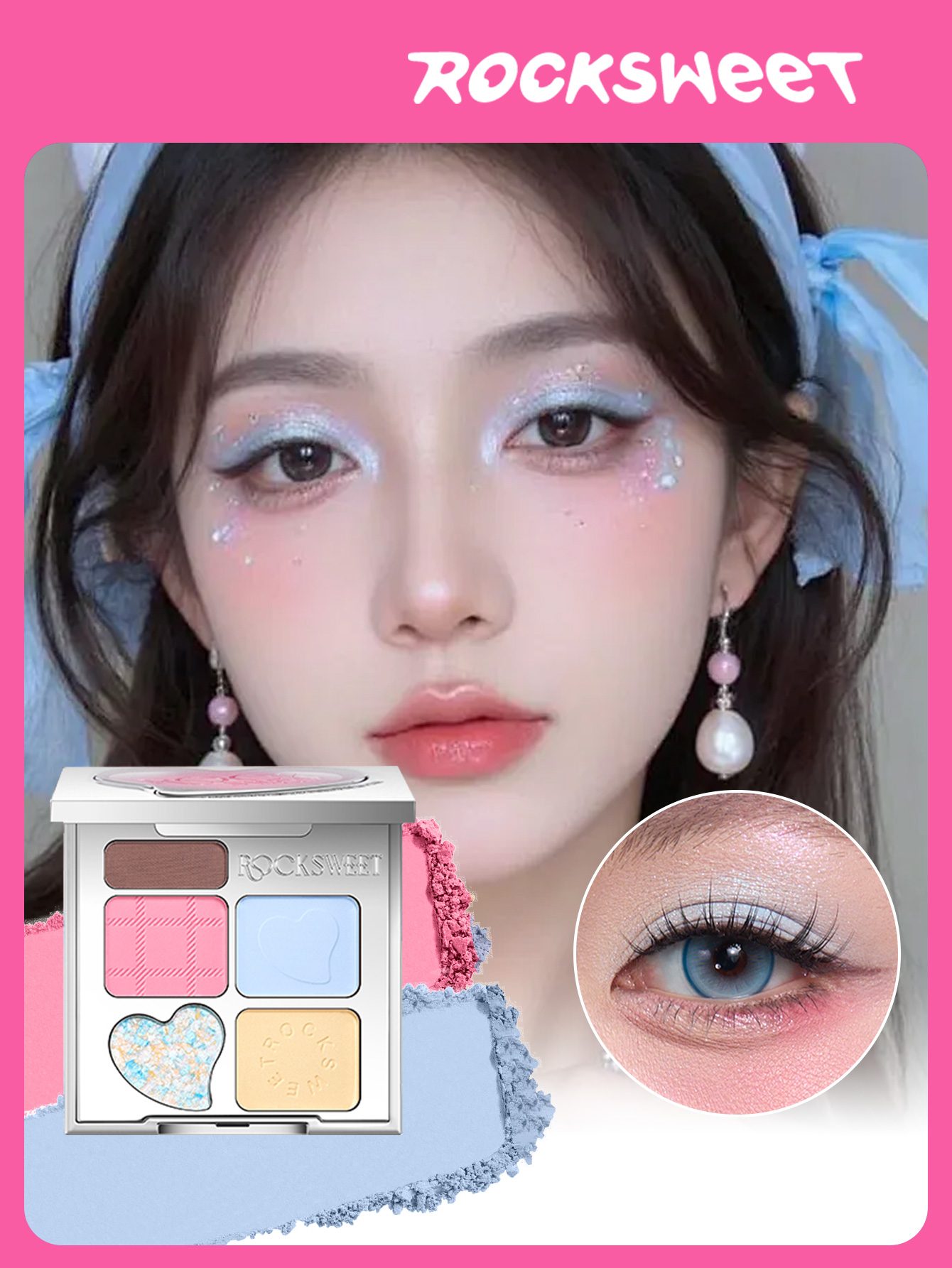 ROCK SWEET Bảng Mắt & Mày 5 Màu | Chì Mày Tông Tự Nhiên, Phấn, Màu Mắt, Tạo Khối, Bắt Sáng, Chống Mồ Hôi