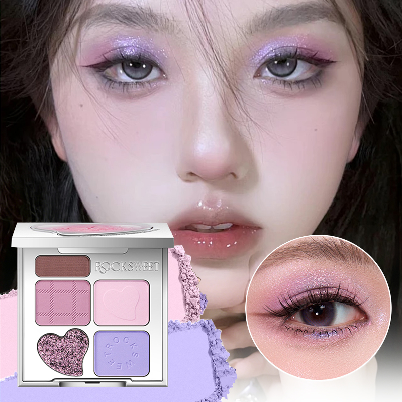 Bảng Phấn Mắt 5 Màu ROCK SWEET Tông Nâu Trung Tính Lì, Bắt Sáng, Chống Mồ Hôi, Trang Điểm Lông Mày Đa Năng