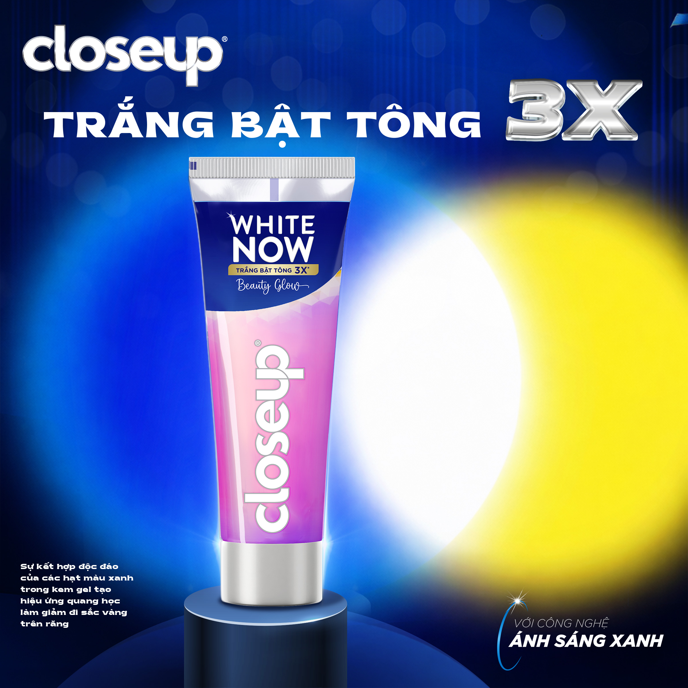 Kem đánh răng Closeup White Now - Trắng Bật Tông 3X TỨC THÌ với Công nghệ Ánh Sáng Xanh 100g