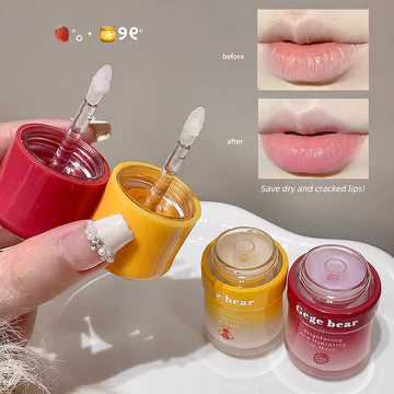 Gege Bear Son dưỡng môi dạng gel, mặt nạ môi dưỡng ẩm dùng hàng ngày, son lót môi không màu cho trang điểm, chăm sóc môi mùa thu đông cho môi khô, dưỡng ẩm môi